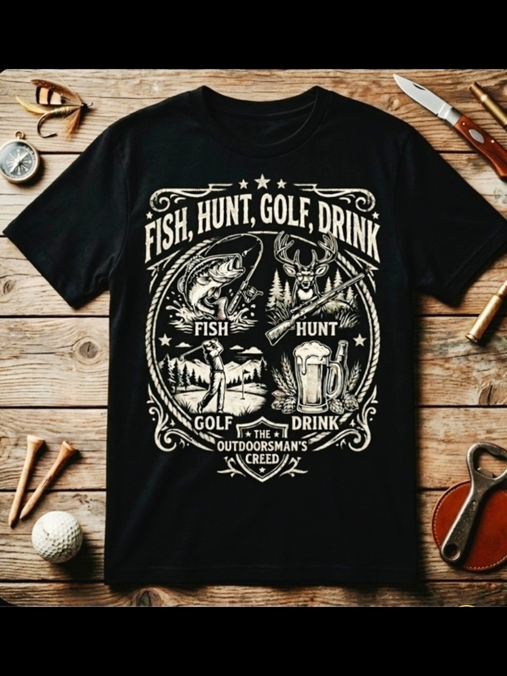 Men's Black 'Fish, Hunt, Golf, Drink' Graphic Tee